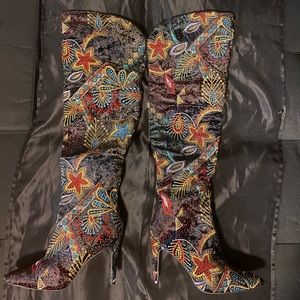 Womens thigh high multicolored embroidered boots